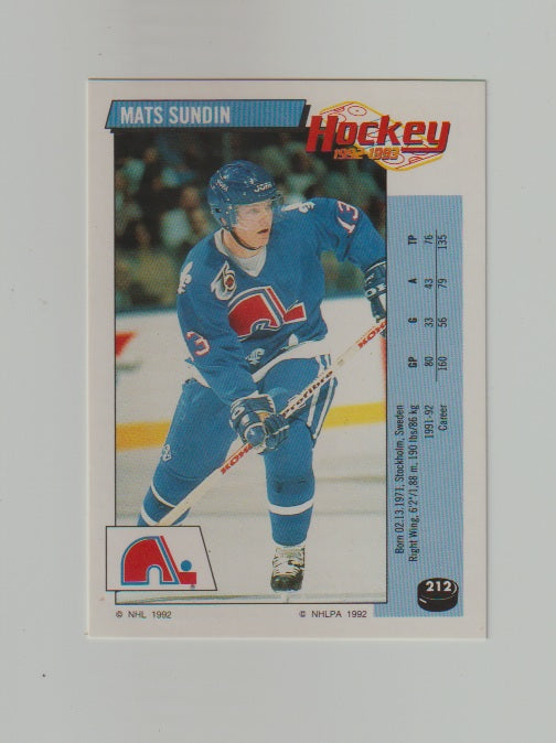 1992-93 Panini Stickers #212 Mats Sundin
