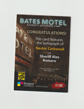 Load image into Gallery viewer, 2016 Bates Motel Season 1 &amp; 2 Autograph #ACCNC Nestor Carbonell as Sheriff Alex Romero
