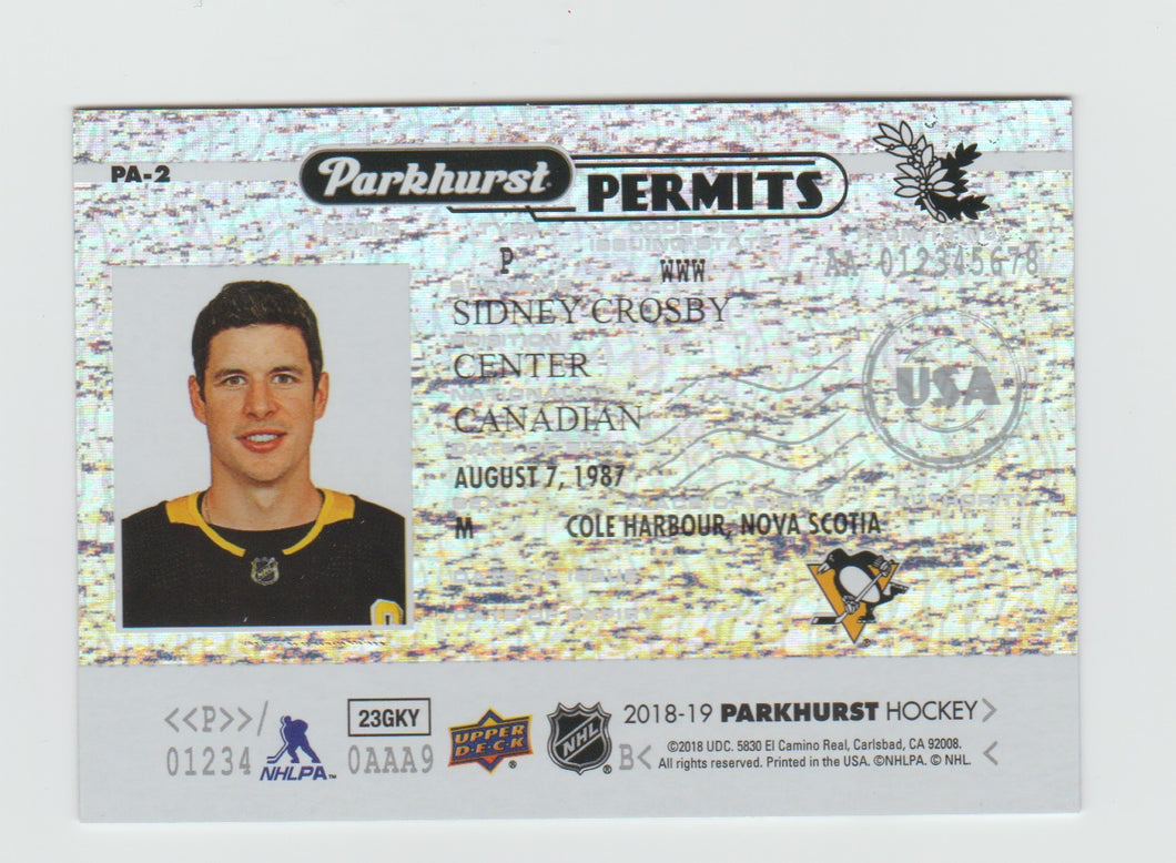 2018-19 Parkhurst Parkhurst Permits #PA-2 Sidney Crosby