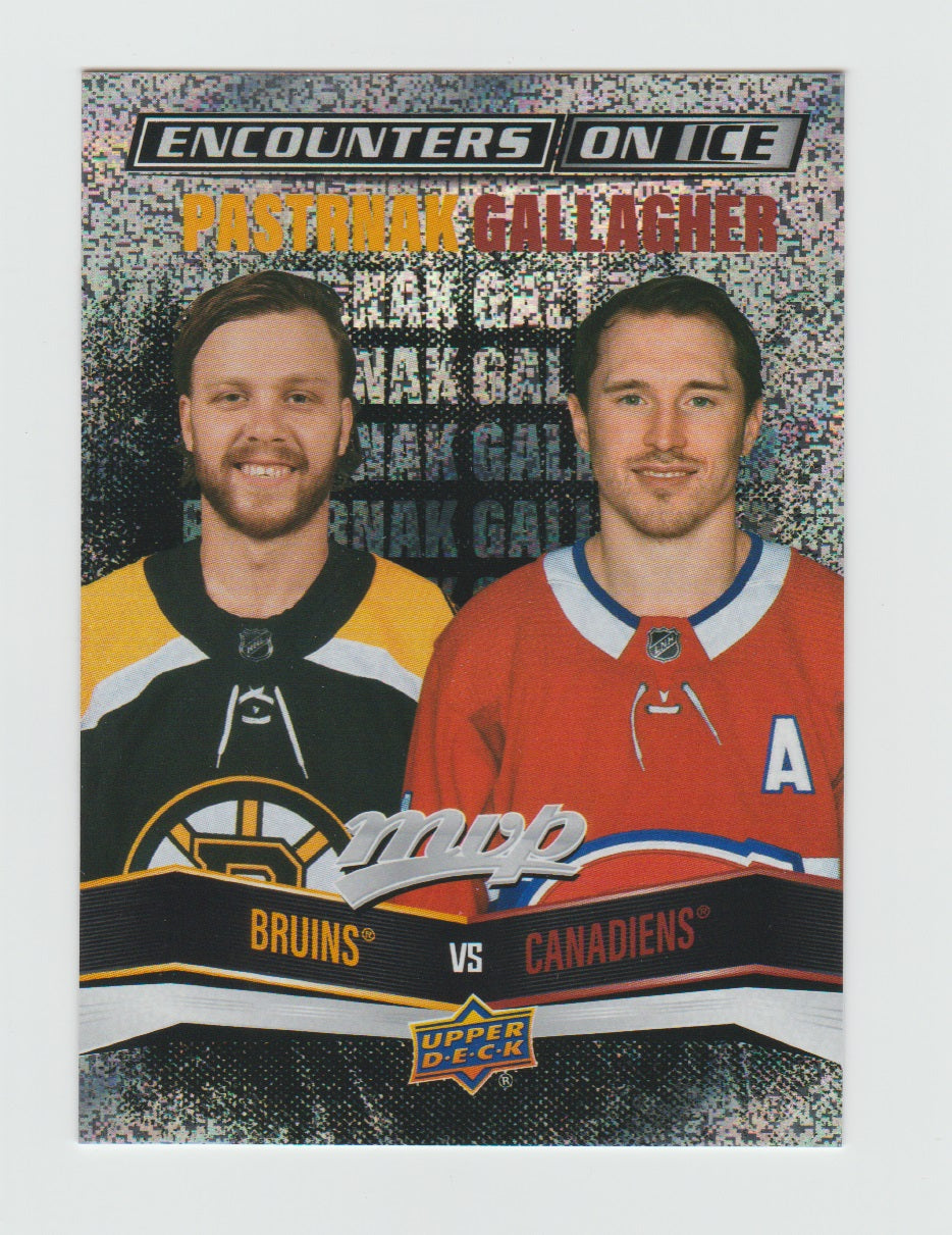 2022-23 Upper Deck MVP Encounters On Ice #EI-7 David Pastrnak & Brendan Gallagher