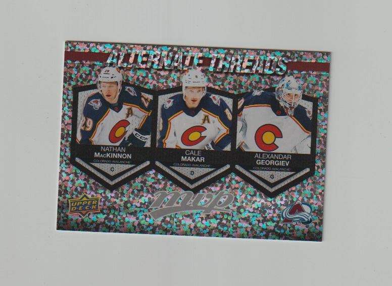 2023-24 Upper Deck MVP Alternate Threads #AT-1 Nathan MacKinnon, Cale Makar & Alexander Georgiev