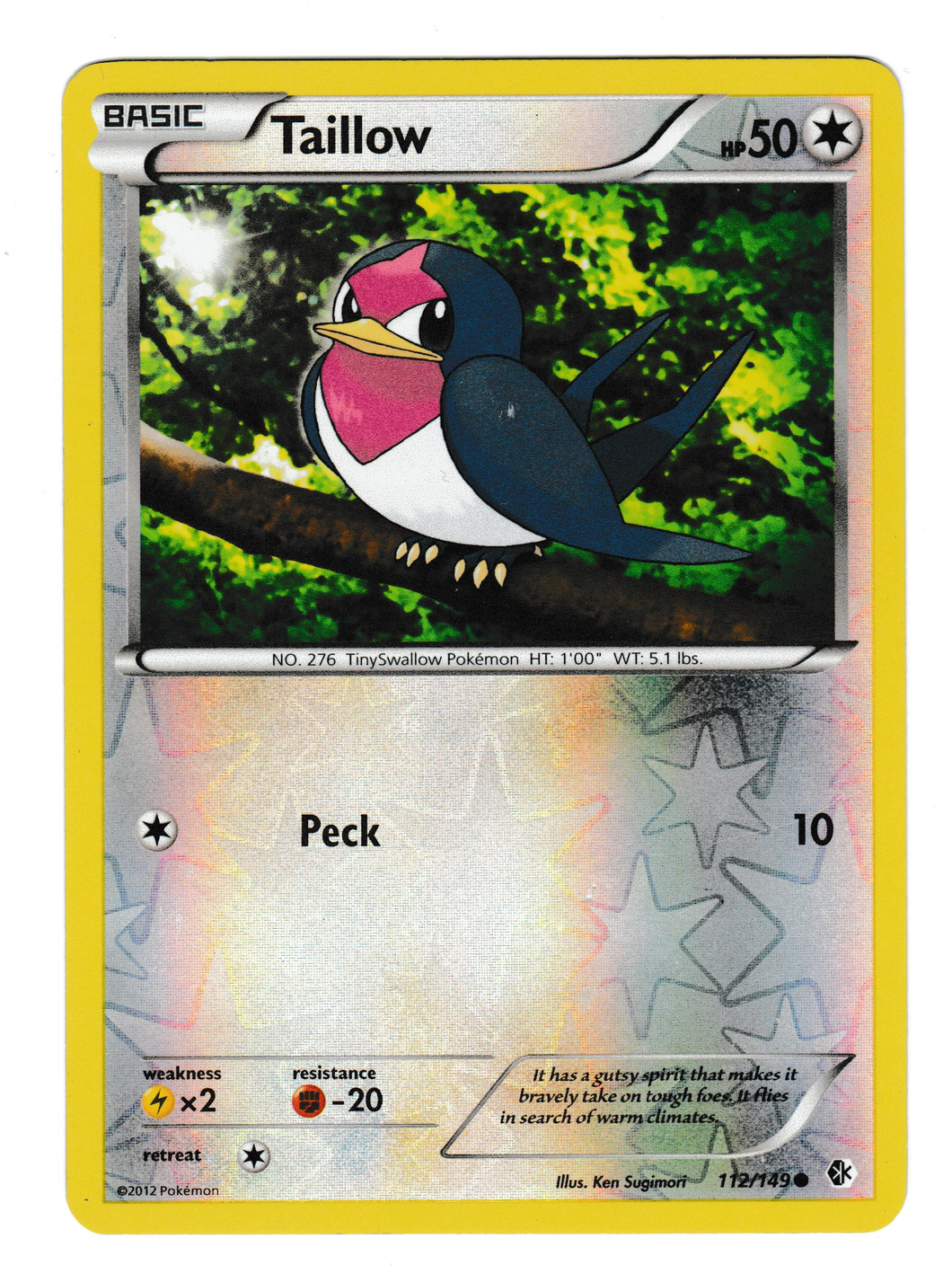 2012 Pokemon Boundaries Crossed #112 Tailow Reverse Foil
