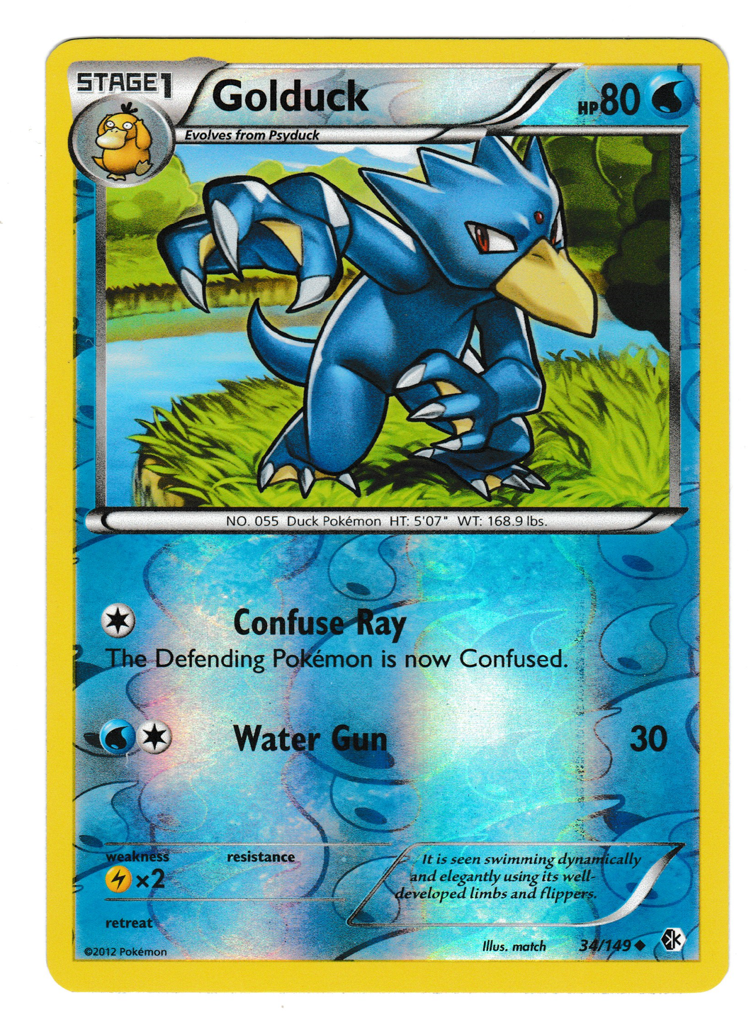 2012 Pokemon Boundaries Crossed #34 Golduck Reverse Foil