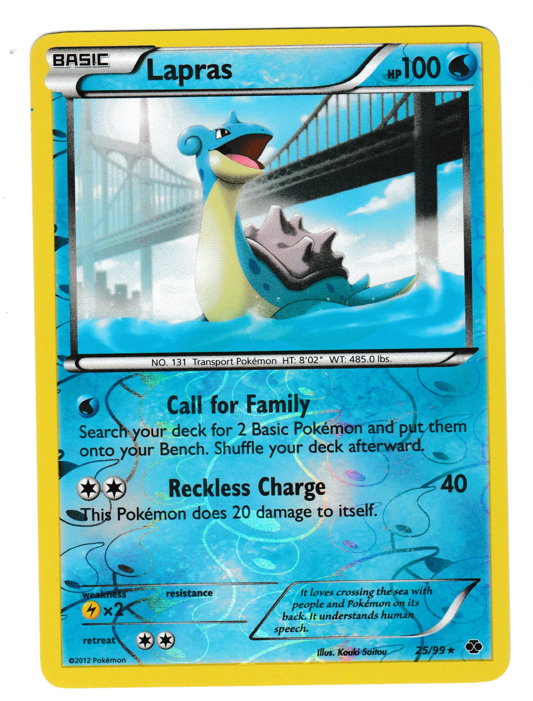2012 Black and White Next Destinies Reverse Foil #25 Lapras
