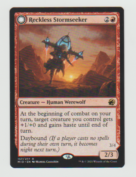 Innistrad Midnight Hunt Reckless Stormseeker // Storm-Charged Slasher