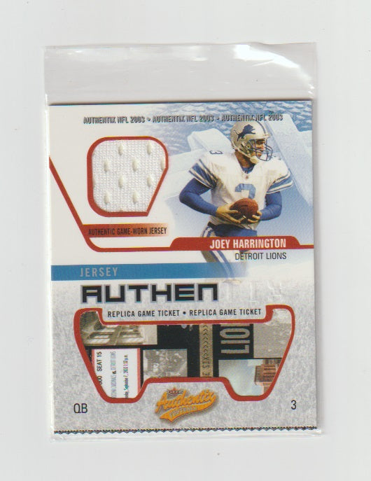 2003 Fleer Authentix Jersey Authentix Ripped #JA-JH Joey Harrington