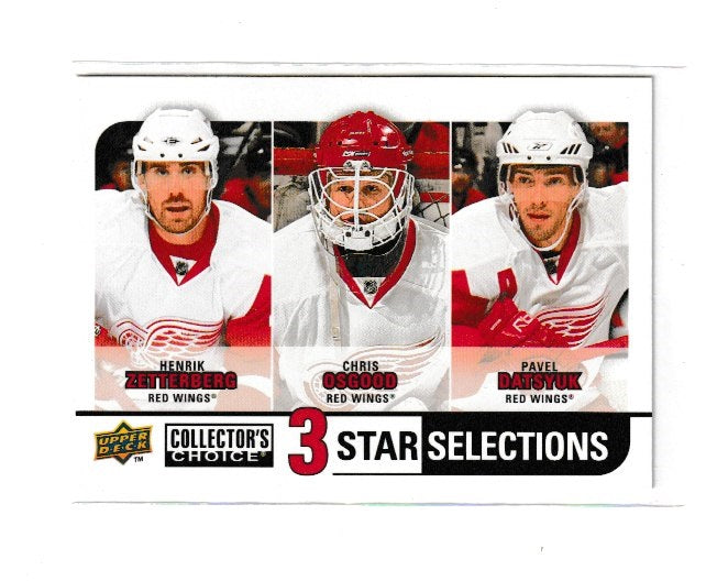 2008-09 Collectors Choice 3 Star Selections #261 Henrik Zetterberg, Chris Osgood & Pavel Datsyuk