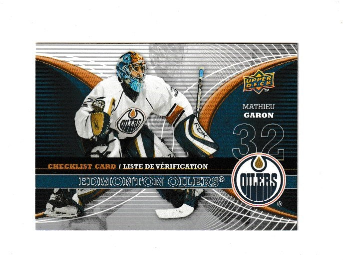 2008-09 McDonald's Canadian Goalie Checklist #CL-EDM Mathieu Garon