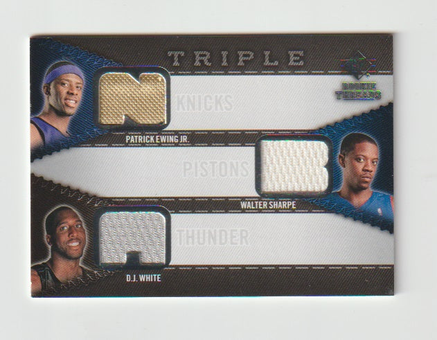 2008-09 SP Rookie Threads Triple #RTT-WES Patrick Ewing Jr, Walter Sharpe & D.J. White