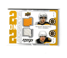 Load image into Gallery viewer, 2008-09 Upper Deck MVP Two on Two Jerseys #J2-SCBK Phil Kessel, Patrice Bergeron, Marc Savard &amp; Zdeno Chara
