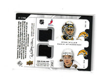 Load image into Gallery viewer, 2008-09 Upper Deck MVP Two on Two Jerseys #J2-STMA Mats Sundin, Vesa Toskala, Ryan Miller &amp; Maxim Afinogenov
