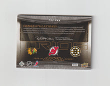 Load image into Gallery viewer, 2009-10 UD Black Trios Jersey #T3J-PKK Patrick Kane, Phil Kessel &amp; Zach Parise
