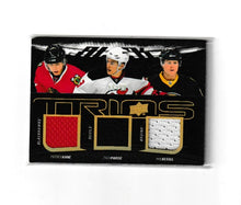 Load image into Gallery viewer, 2009-10 UD Black Trios Jersey #T3J-PKK Patrick Kane, Phil Kessel &amp; Zach Parise
