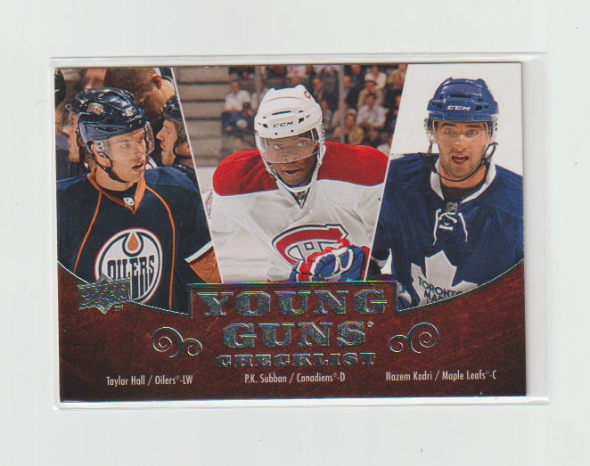 2010-11 Upper Deck Young Guns Checklist #250 Nazem Kadri, P.K. Subban & Taylor Hall
