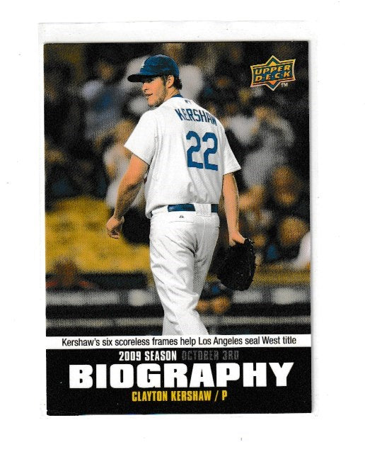 2010 Upper Deck Season Biography #SB-198 Clayton Kershaw