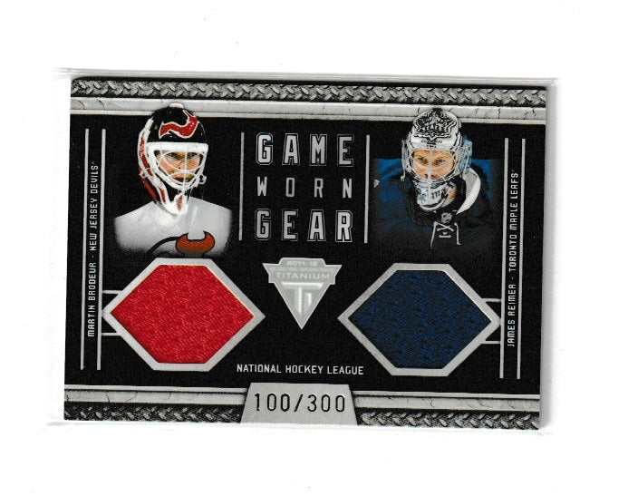 2011-12 Panini Titanium Game Worn Gear Dual #28 James Reimer & Martin Brodeur