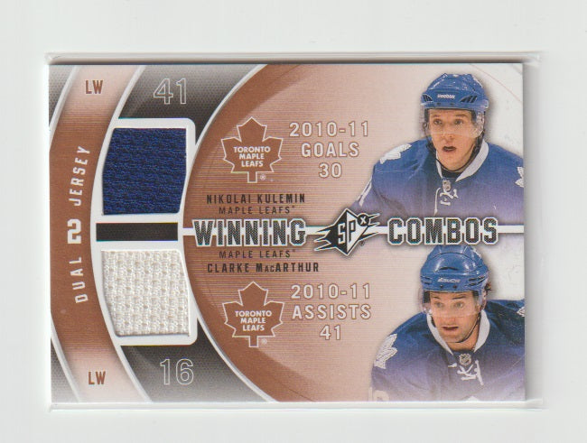 2011-12 SPx Winning Combos Dual Jersey #WC-MK Nikolai Kulemin & Clarke MacArthur