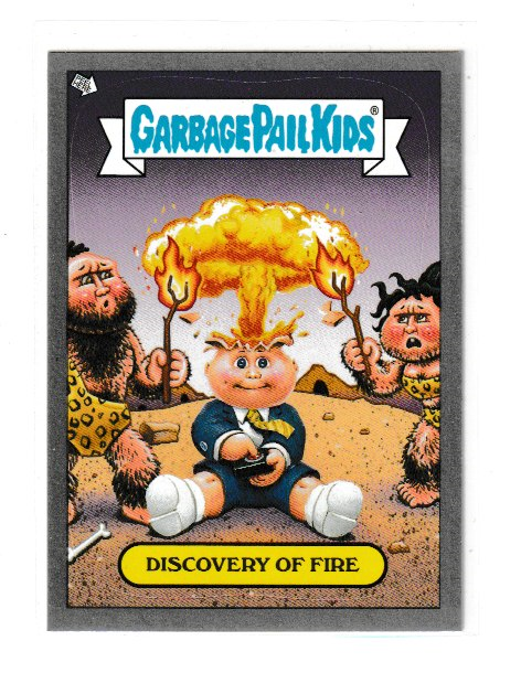 2012 Garbage Pail Kids Brand New Series 1 Adam Bomb Through History Silver #4 of 10 Discovery of Fire