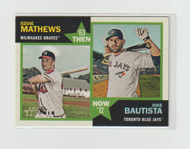 2012 Topps Heritage Then and Now #TN-MB Jose Bautista & Eddie Mathews