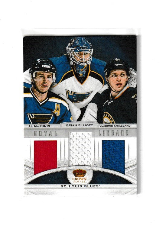 2013-14 Crown Royale Royal Lineage Materials #RL-STL Al MacInnis, Brian Elliott & Vladimir Tarasenko