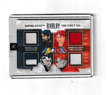 Load image into Gallery viewer, 2013-14 ITG Superlative The First Six Rivalry Quad Jerseys #R-07 Felix Potvin, Wendel Clark, Darren McCarty &amp; Chris Osgood
