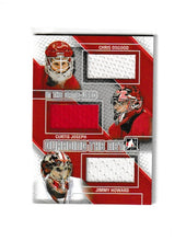 Load image into Gallery viewer, 2013-14 ITG Used Guarding The Net Triple Jerseys Silver #GTN-04 Curtis Joseph, Chris Osgood &amp; Jimmy Howard
