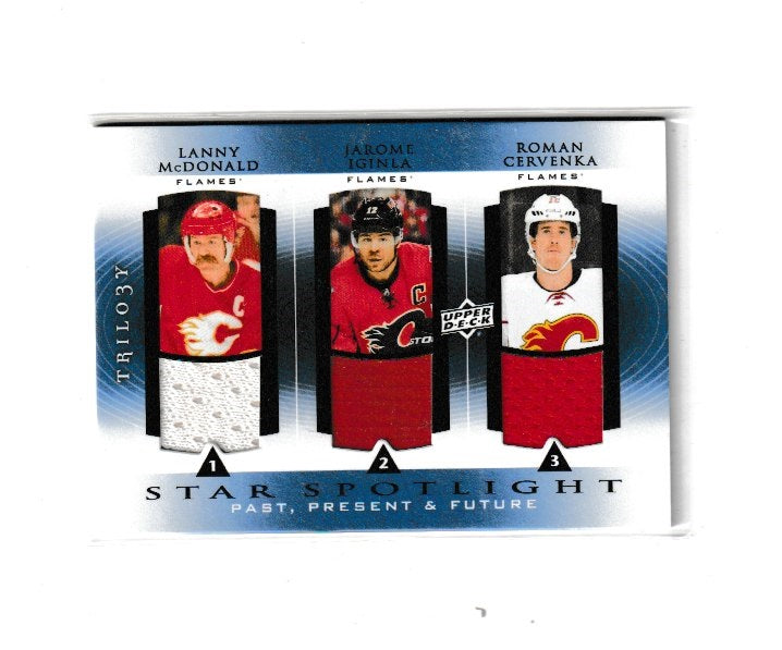 2013-14 Upper Deck Trilogy Star Spotlight Past, Present & Future Jerseys #PPF-CGY Lanny McDonald, Jarome Iginla & Roman Cervenka