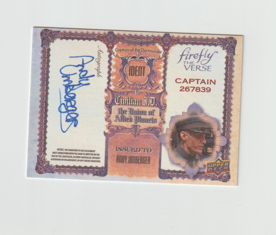 2015 Firefly The Verse Civilain I.D. Autographs #AU Andy Unberger as Captain of the Dortmunder