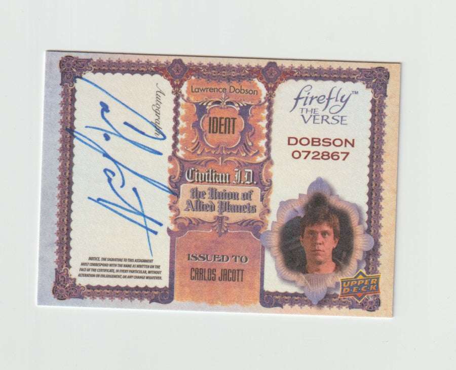 2015 Firefly The Verse Civilain I.D. Autographs #CJ Carlos Jacott as Lawrence Dobson