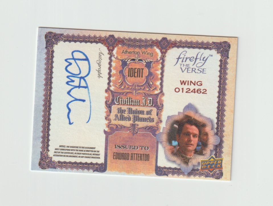 2015 Firefly The Verse Civilain I.D. Autographs #EA Edward Atterton as Atherton Wing