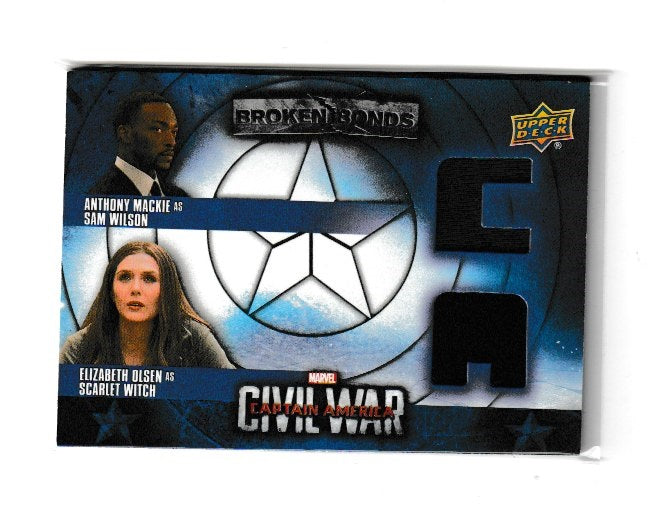 2016 Captain America Civil War Broken Bonds Dual Team Captain America Relics #BBC-MW Anthony Mackie as Falcon & Elizabeth Olsen as Scarlet Witch