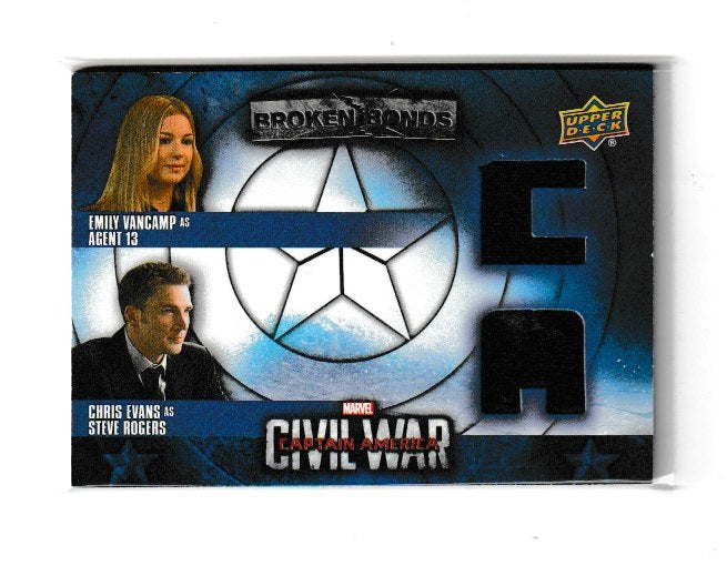 2016 Captain America Civil War Broken Bonds Dual Team Captain America Relics #BBC-RC Emily Vancamp as Agent 13 & Chris Evans as Steve Rogers