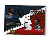 Load image into Gallery viewer, 2016 Captain America Civil War Broken Bonds Dual vs Relics #BBV-SW Anthony Mackie as Sam Wilson &amp; Robert Downey Jr as Tony Stark
