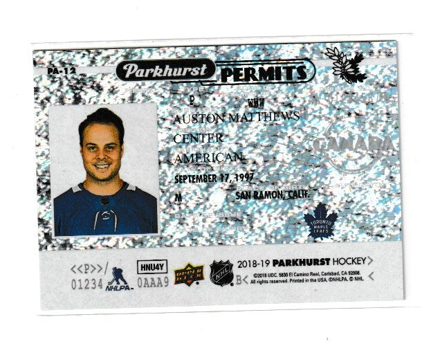 2018-19 Parkhurst Parkhurst Permits #PA-12 Auston Matthews