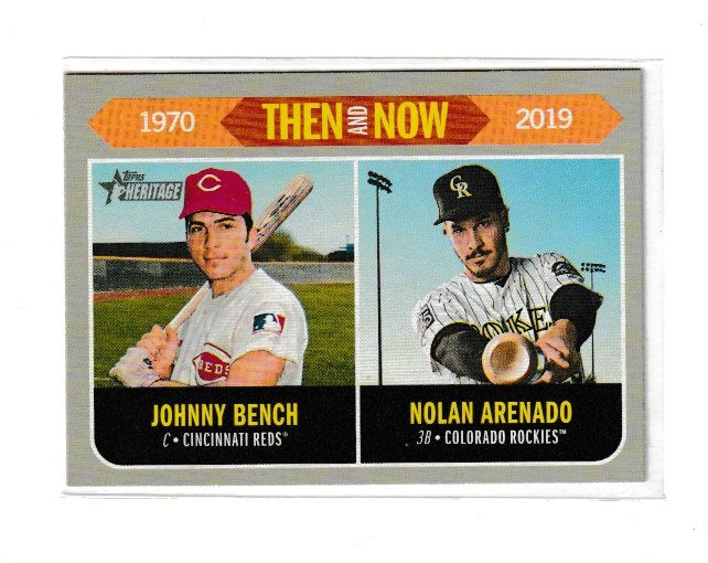 2019 Topps Heritage Then And Now #TN-6 Johnny Bench & Nolan Arenado