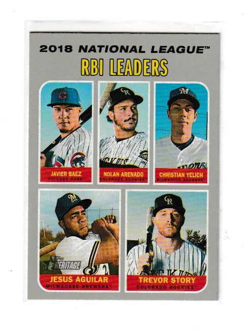 2019 Topps Heritage #63 Javier Baez, Nolan Arenado & Christian Yelich