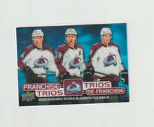 Load image into Gallery viewer, 2020-21 Upper Deck Tim Hortons Franchise Trios #T-8 Nathan McKinnon, Cale Makar &amp; Mikko Rantanen
