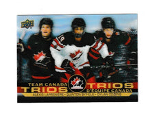 Load image into Gallery viewer, 2021-22 Upper Deck Tim Hortons Team Canada Trios #T-8 Alexis Lafreniere, Quinton Byfield &amp; Dylan Cozens
