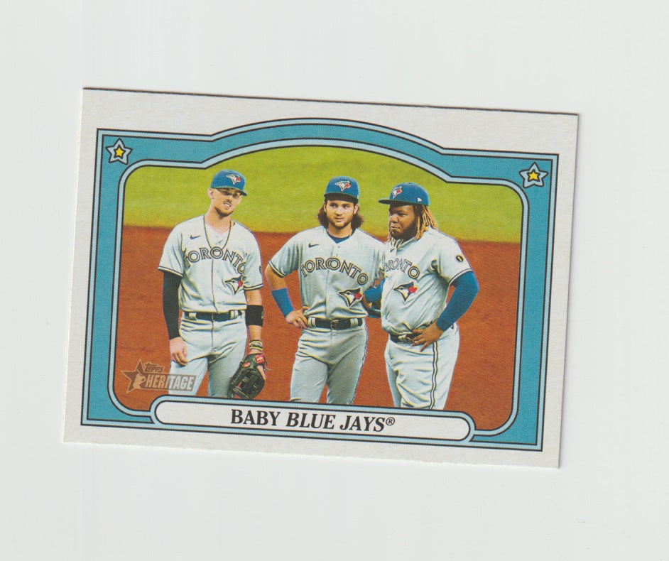 2021 Topps Heritage High Number Combo Cards #CC-10 Vladimir Guerrero Jr, Bo Bichette & Cavan Biggio