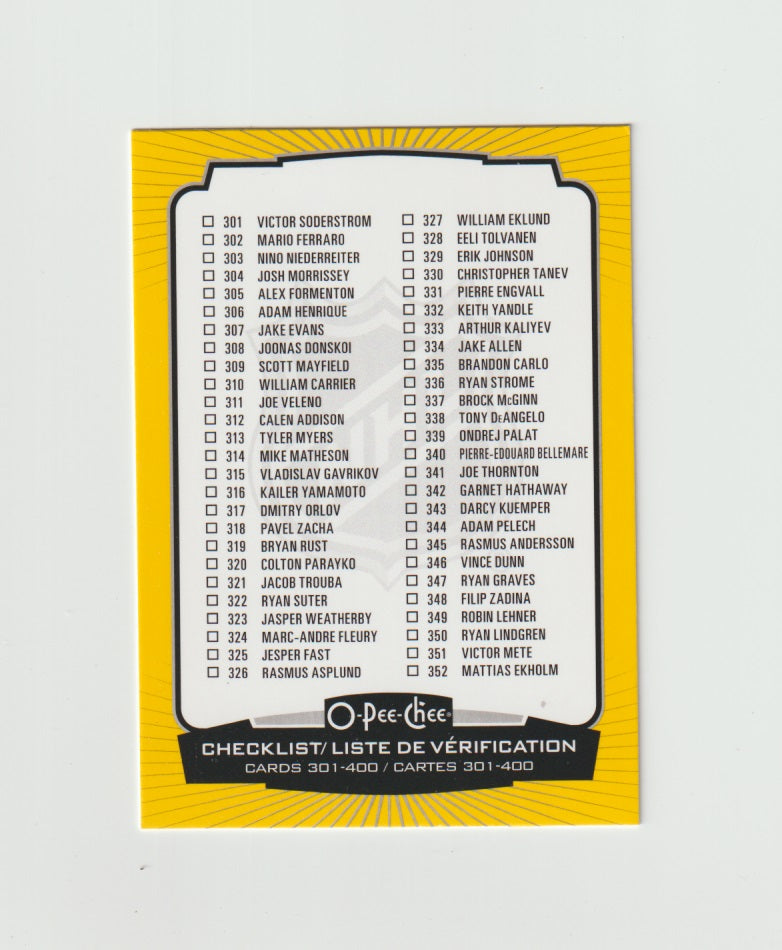 2022-23 O-Pee-Chee Yellow #400 Checklist