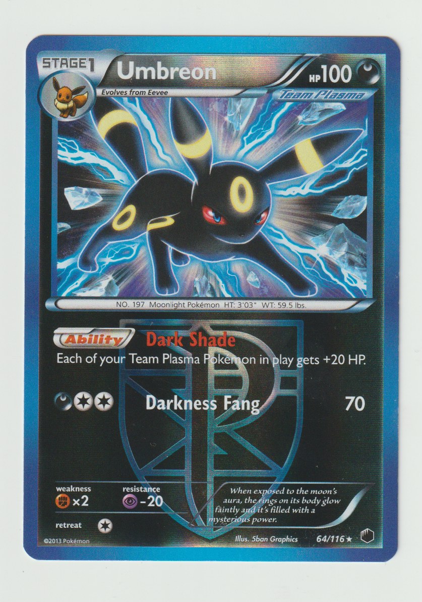 2013 Black and White Plasma Freeze Reverse Holo Foil #64/116 Umbreon