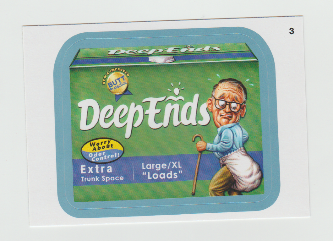 Wacky Packages Series 11 Blue #3a Deep Ends (Walking Dad Back)