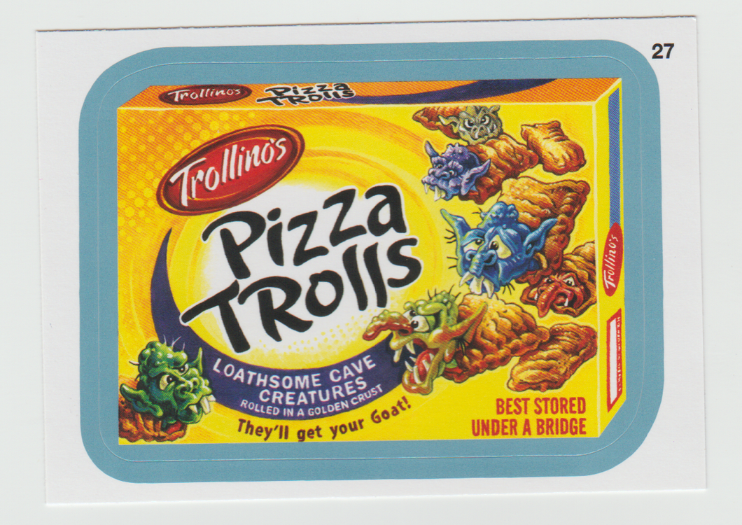 Wacky Packages Series 11 Blue #27a Pizza Trolls (Raisin Brawn Back)