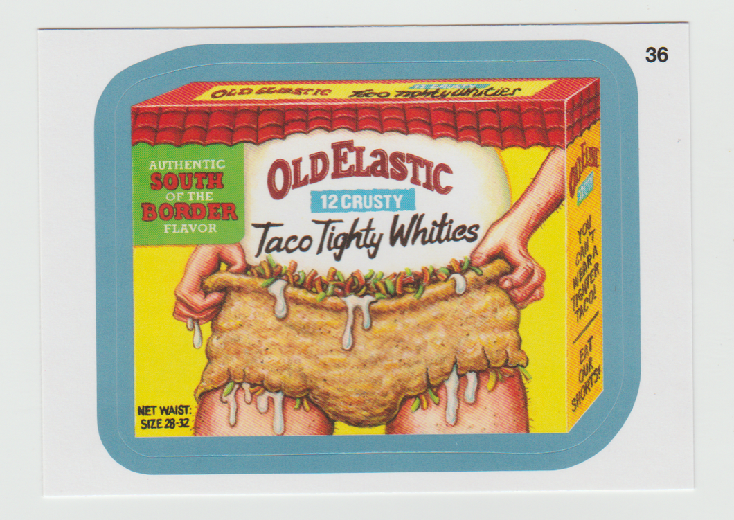 Wacky Packages Series 11 Blue #36a Old Elastic (Coupon Back)