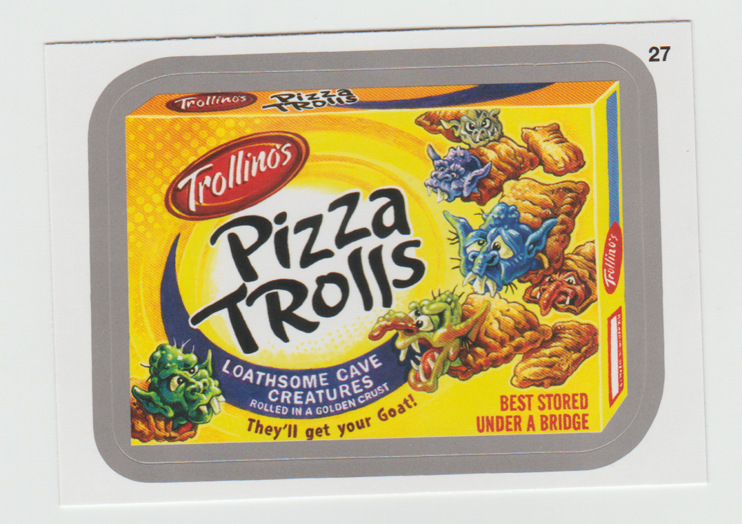 Wacky Packages Series 11 Silver #27a Pizza Trolls (Raisin Brawn Back)
